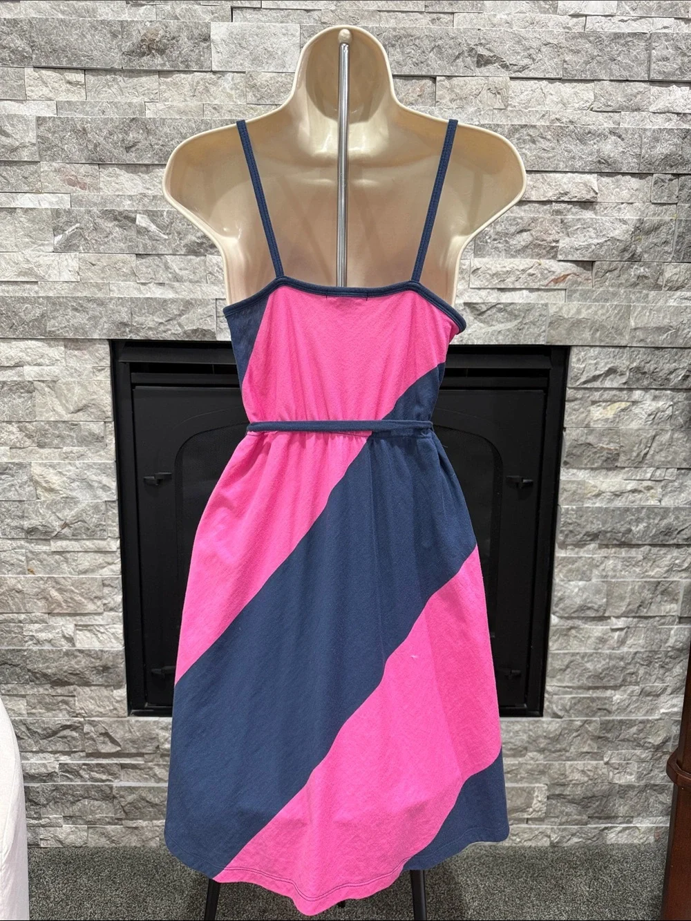 GAP Pink and Navy Colorblock Midi Dress with Tie Waist